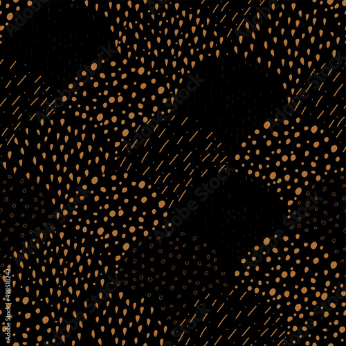 Vector illustration. Children's drawing. Spotted black and beige background. Geometric abstract pattern of hand-drawn shapes. Filled and linear organic forms.