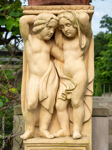 Wilanow  Warsaw  Poland - August 2021  Stone carving in the garden