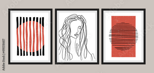 Mid century modern art print, set of 3. Gallery wall printable art. Boho style interior decor.