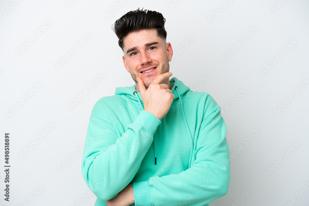Young caucasian man isolated on white background happy and smiling Young caucasian man isolated on white background happy and smiling