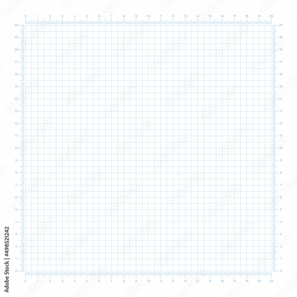 Vector illustration of corner rulers from 0 to 20 cm isolated on white background. Blue plotting graph paper grid. Vertical and horizontal measuring scales. Millimeter graph paper grid template.
Vector illustration of corner rulers from 0 to 20 cm isolated on white background. Blue plotting graph paper grid. Vertical and horizontal measuring scales. Millimeter graph paper grid template.