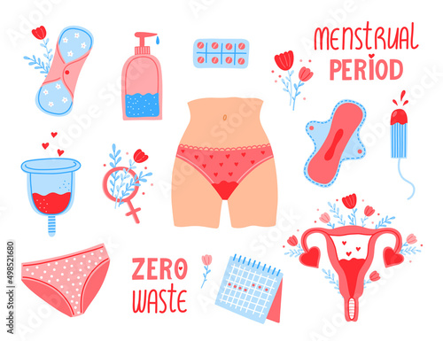 Set of elements of women menstruation period.