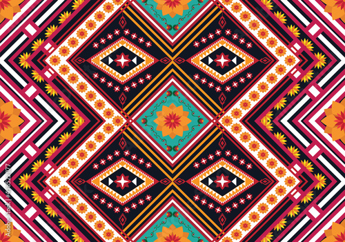 Geometric ethnic flower pattern for background,fabric,wrapping,clothing,wallpaper,Batik,carpet,embroidery style.