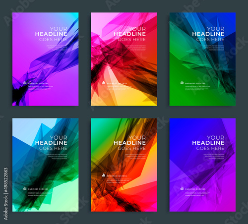 Modern abstract annual report, flyer design, brochure templates set. Vector illustration for business covers, corporate presentation banners. Geometric lines.