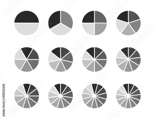 Pie chart diagram icon set. Business infographic round symbol collection.