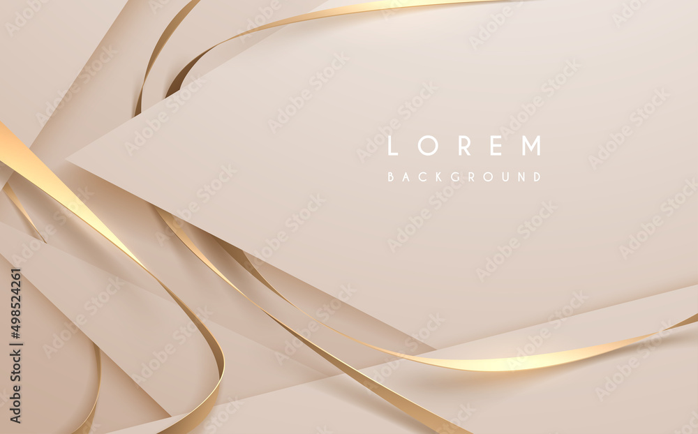 Abstract white geometric shapes with golden ribbons