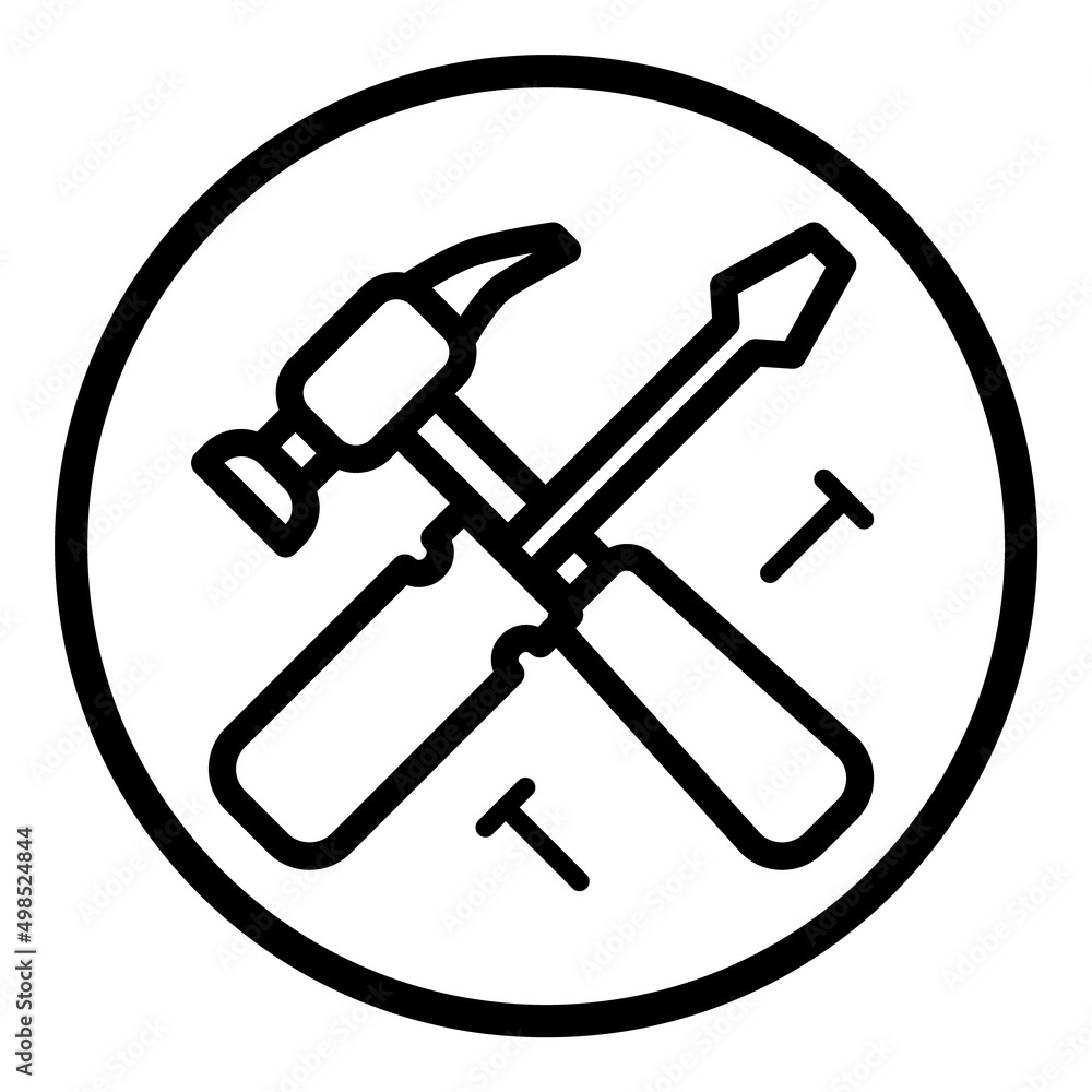 Hammer And Nails Flat Icon Isolated On White Background Hammer And Nails Flat Icon Isolated On White Background