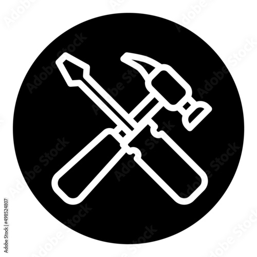 Hammer And Screwdriver Flat Icon Isolated On White Background
