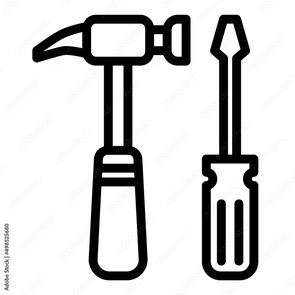 Hammer And Screwdriver Flat Icon Isolated On White Background Hammer And Screwdriver Flat Icon Isolated On White Background