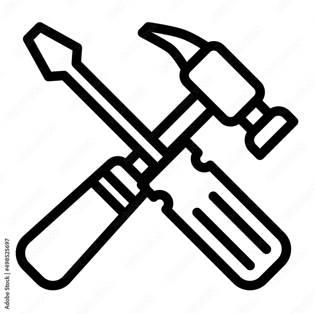 Hammer And Screwdriver Flat Icon Isolated On White Background Hammer And Screwdriver Flat Icon Isolated On White Background