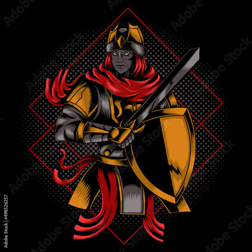 Warrior holding sword and shield vector illustration