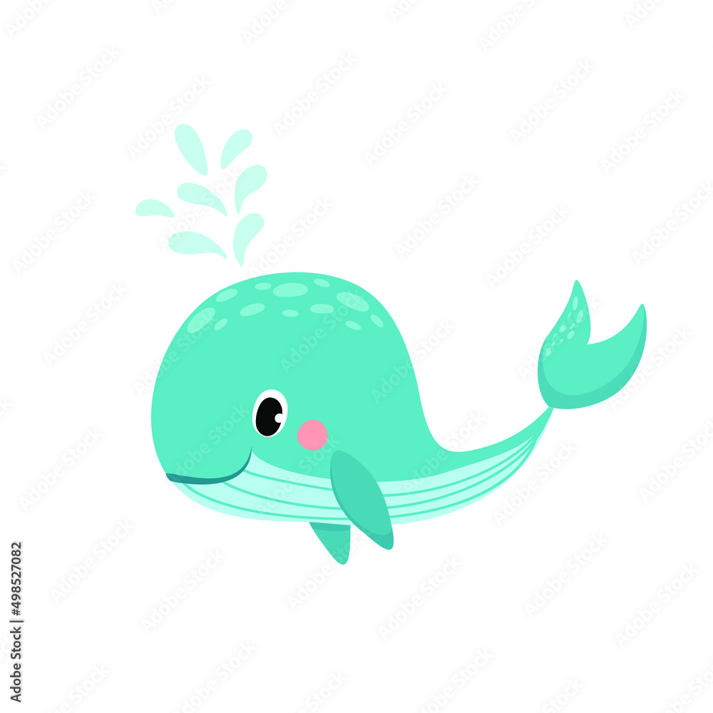 Fototapeta premium Vector illustration of cartoon cute Whale on white background