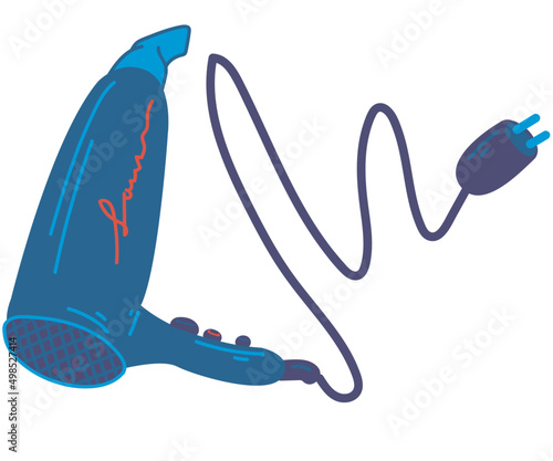 Vector illustration professional big blue hair dryer with red design