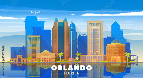 Orlando ( Florida ) skyline with panorama on white background. Vector Illustration. Business travel and tourism concept with modern buildings. Image for presentation, banner, web site.