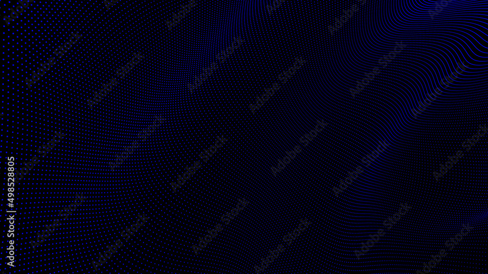 3d wavy technology abstract background. Digital blue neon line dots and particles network on black empty surface. Big data, sound, computers concept. 3d wavy technology abstract background. Digital blue neon line dots and particles network on black empty surface. Big data, sound, computers concept.