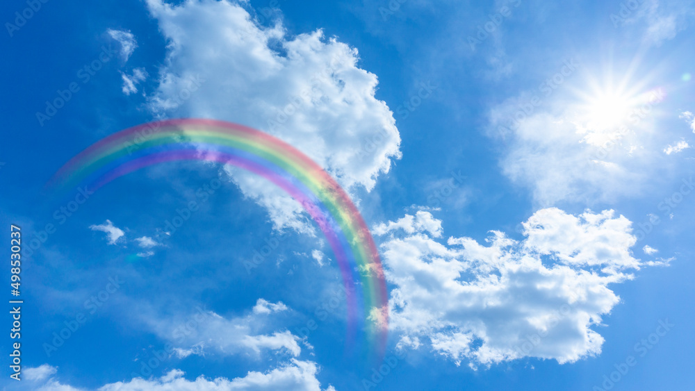 Panorama background of rainbow-covered blue sky and sun_59 Panorama background of rainbow-covered blue sky and sun_59