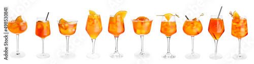 Set of Aperol Spritz cocktail isolated on white photo