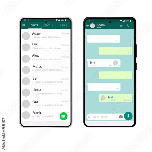 Whatsapp interface template on mobile phone