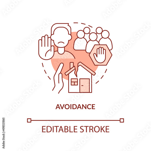 Avoidance terracotta concept icon. Trauma related causes. Criteria for PTSD abstract idea thin line illustration. Isolated outline drawing. Editable stroke. Arial, Myriad Pro-Bold fonts used