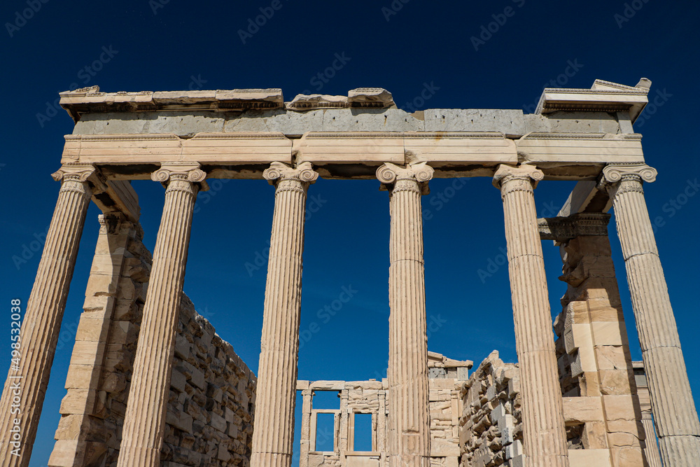 The ancient buildings of the Parthenon on the Acropolis of Athens in Greece.