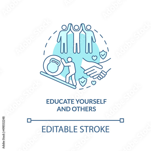Educate yourself and others turquoise concept icon. Learn problem. Coping with PTSD abstract idea thin line illustration. Isolated outline drawing. Editable stroke. Arial, Myriad Pro-Bold fonts used