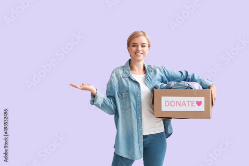 Young woman with donations ...