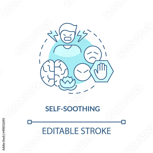 Self soothing turquoise concept icon. Emotional condition. PTSD coping strategy abstract idea thin line illustration. Isolated outline drawing. Editable stroke. Arial, Myriad Pro-Bold fonts used