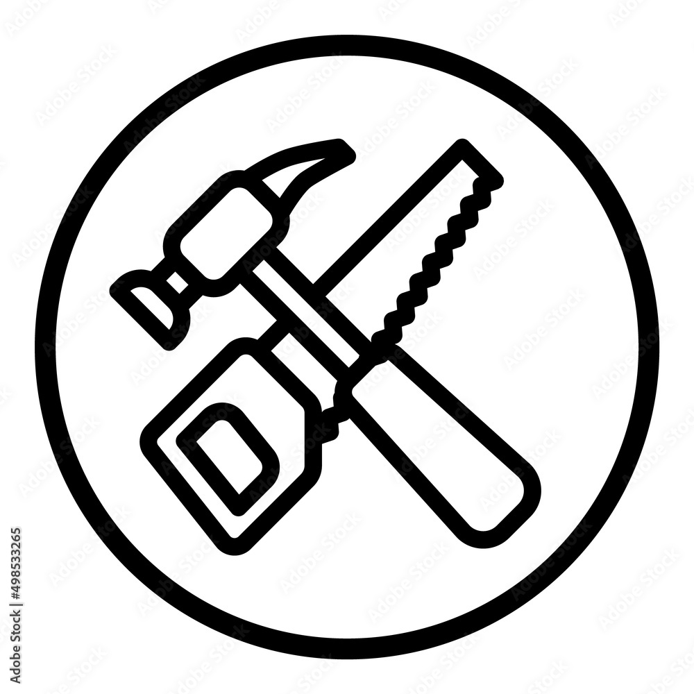 Saw And Hammer Flat Icon Isolated On White Background Saw And Hammer Flat Icon Isolated On White Background