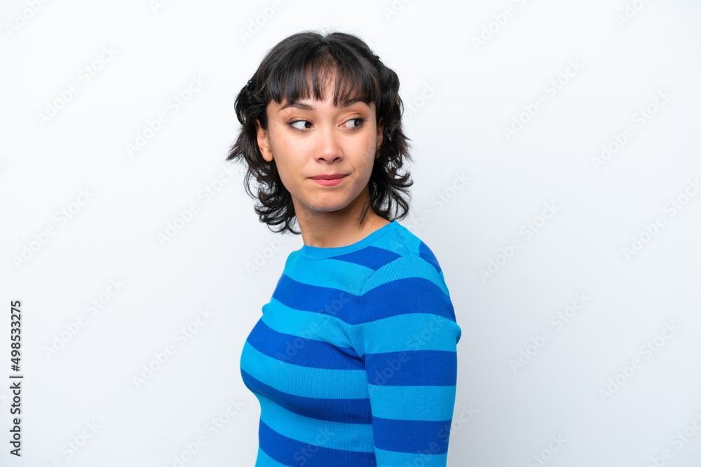 Young Argentinian woman isolated on white background . Portrait Young Argentinian woman isolated on white background . Portrait