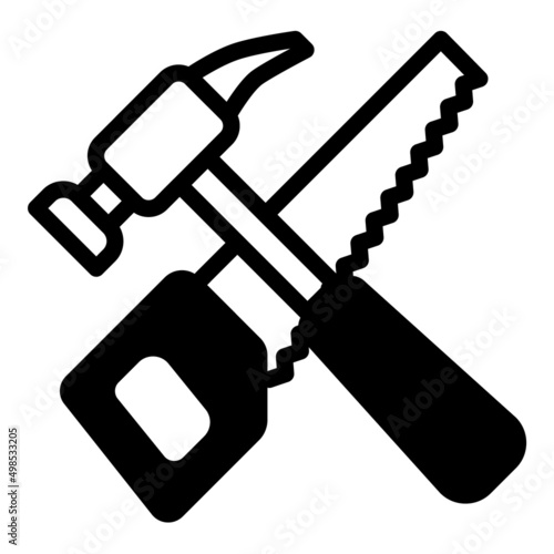 Saw And Hammer Flat Icon Isolated On White Background