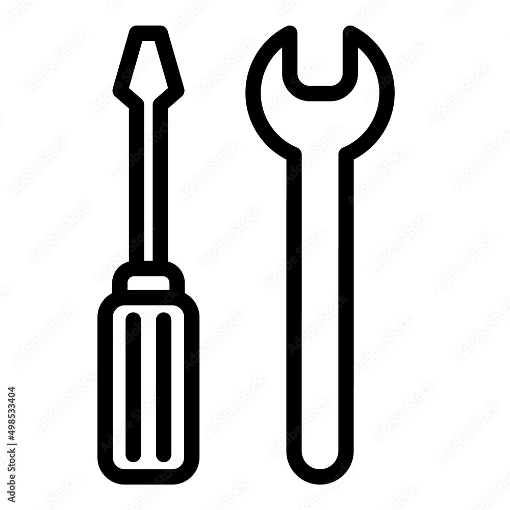 Screwdriver And Wrench Flat Icon Isolated On White Background