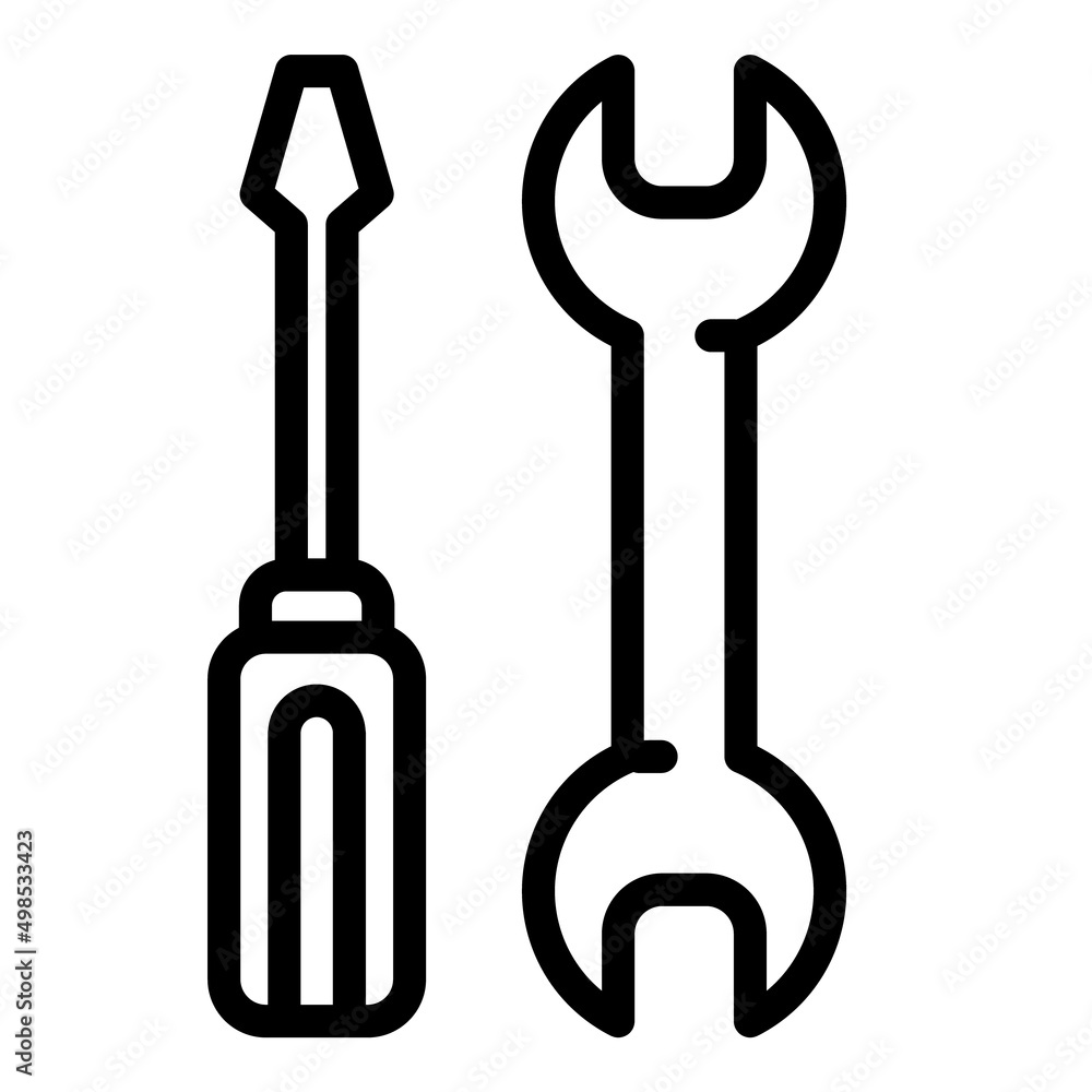 Screwdriver And Wrench Flat Icon Isolated On White Background Screwdriver And Wrench Flat Icon Isolated On White Background