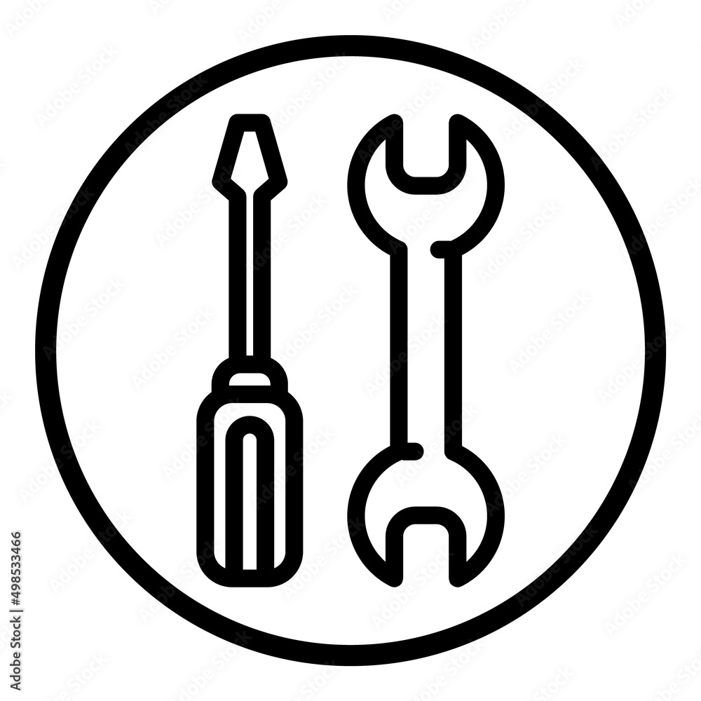 Screwdriver And Wrench Flat Icon Isolated On White Background