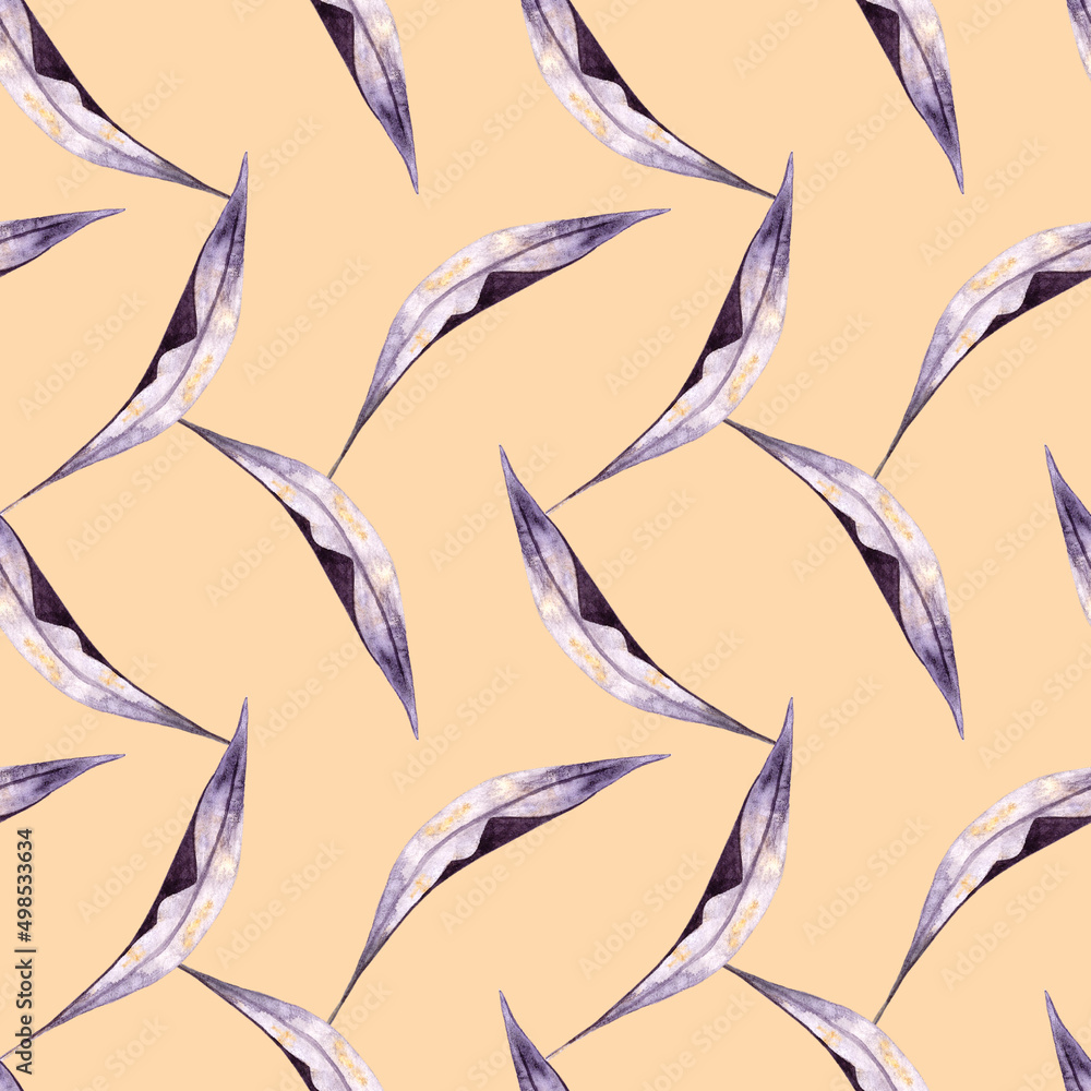 Seamless watercolor pattern with lilac autumn leaves, twigs of leaves, autumn. Botanical illustration for design, printing, postcards, fabrics Seamless watercolor pattern with lilac autumn leaves, twigs of leaves, autumn. Botanical illustration for design, printing, postcards, fabrics