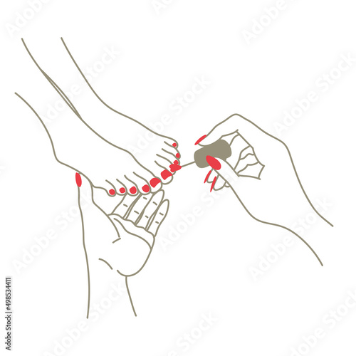 Woman pedicure illustration - Handdrawn line art style - nailpolish, hands and feet care