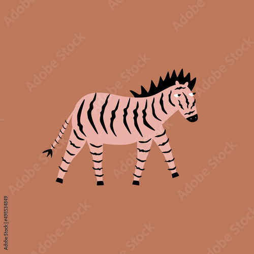 Cute zebra hand drawn vector illustration. African animal in flat style. Adorable baby character.