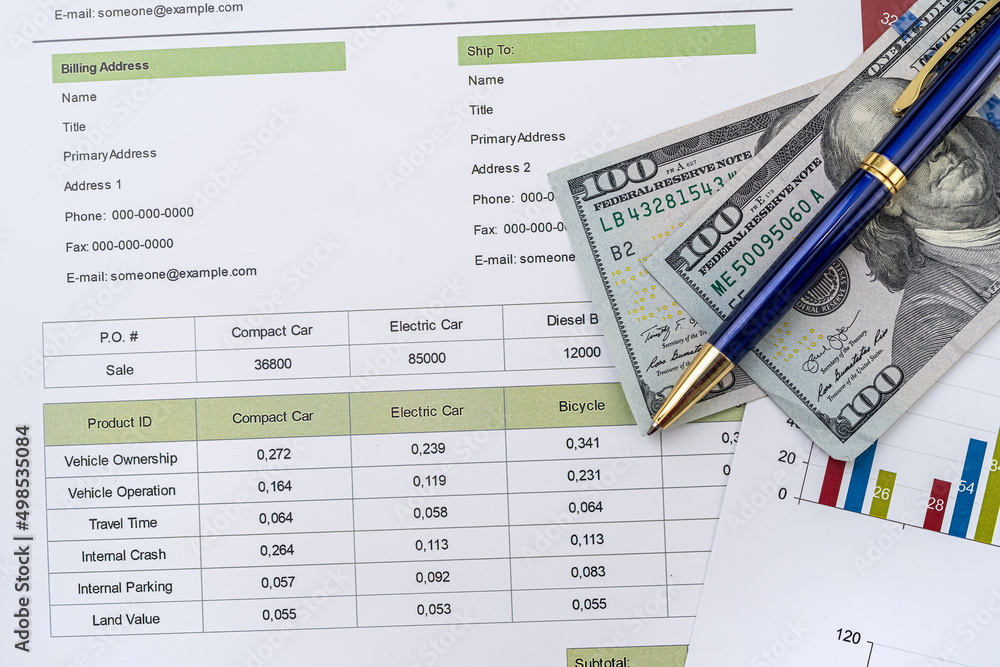 Paper chart diagram report with dollar bills. Business documents Paper chart diagram report with dollar bills. Business documents