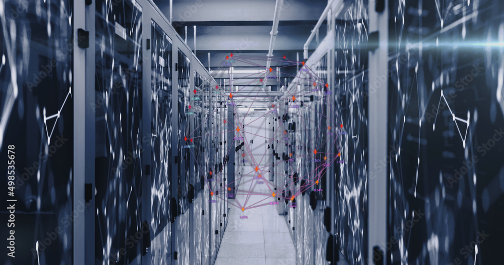 Image of moving shapes over server room