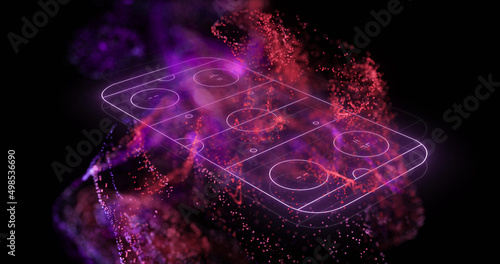 Canvas Print Image of neon purple ice hockey rink and pink mesh