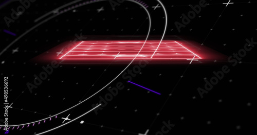 Image of neon red sports field and markers