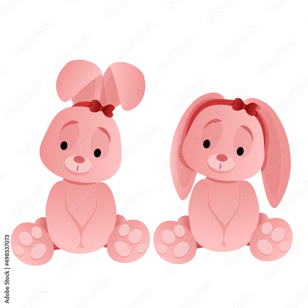Two cute plush pink bunnies in different poses Two cute plush pink bunnies in different poses