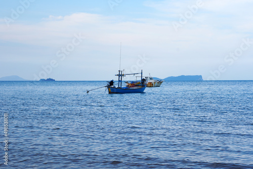 Local asian fisherman boat. The fishing boat departs for fish and squid in the Gulf of Thailand.