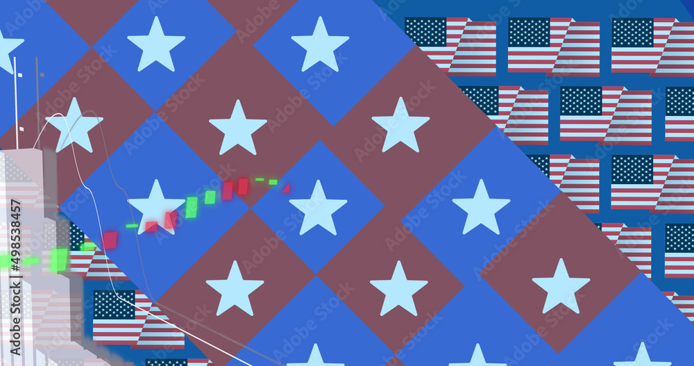 Fototapeta premium Image of statistics processing over flags of united states of america