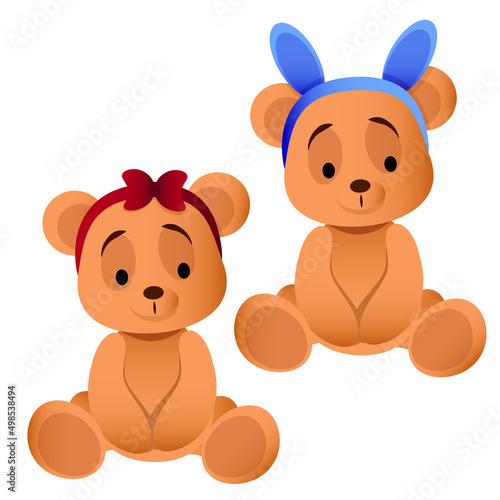 Two cute teddy bears with different decorations © Yevheniia