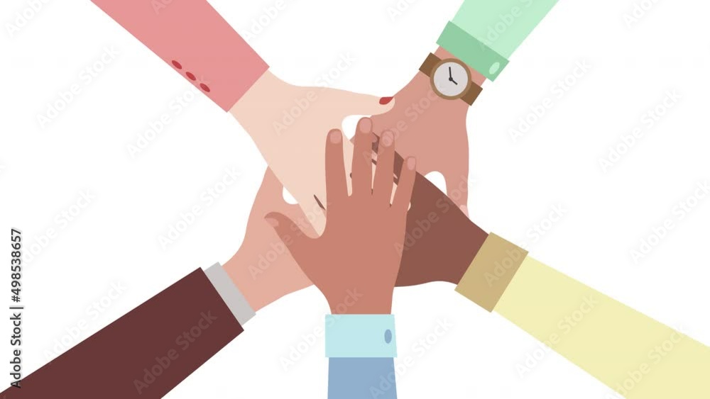 Hands of diverse group of people putting together. Concept of ...