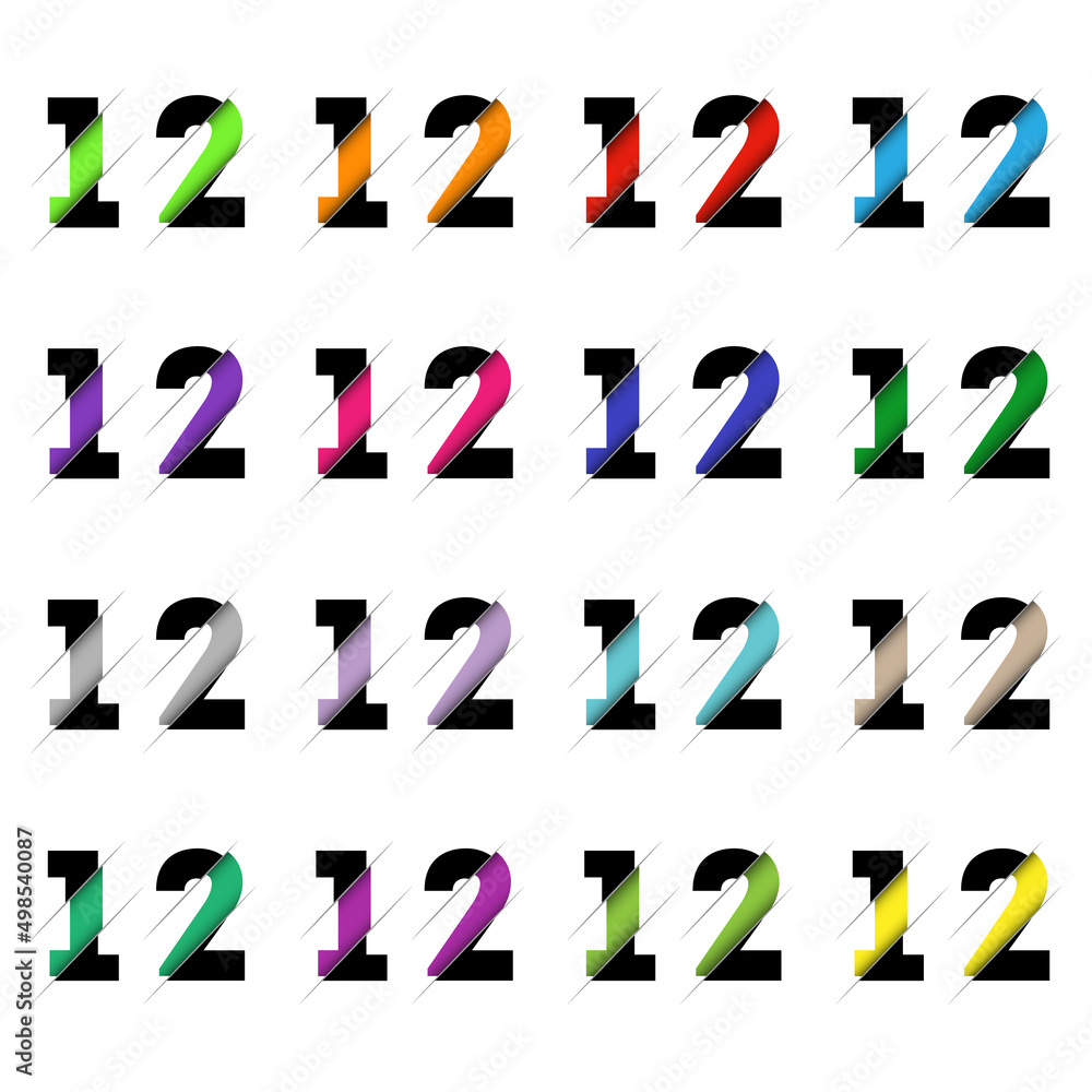 Paper cut number twelve 12. Realistic 3D multi layers papercut effect isolated on white background. Figure of alphabet letter font. Decoration element for birthday or wedding greeting design Paper cut number twelve 12. Realistic 3D multi layers papercut effect isolated on white background. Figure of alphabet letter font. Decoration element for birthday or wedding greeting design