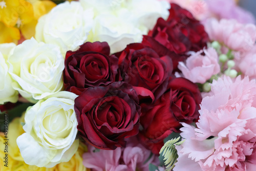 Bouquet of roses in a variety of colorful colors