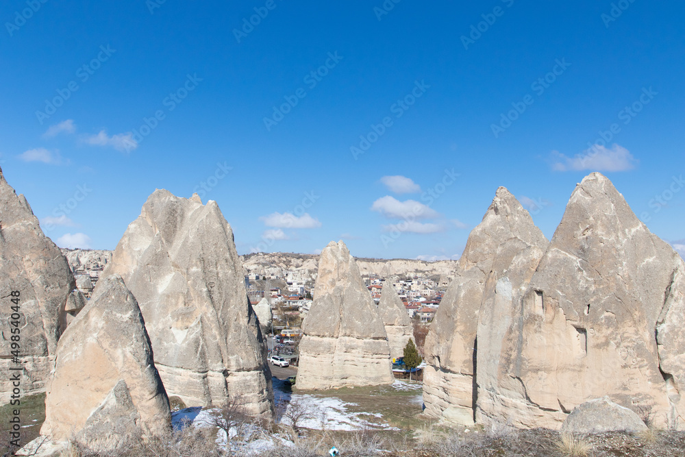 Rocks in Cappadocia valley. Mountain landscape in Cappadocia.