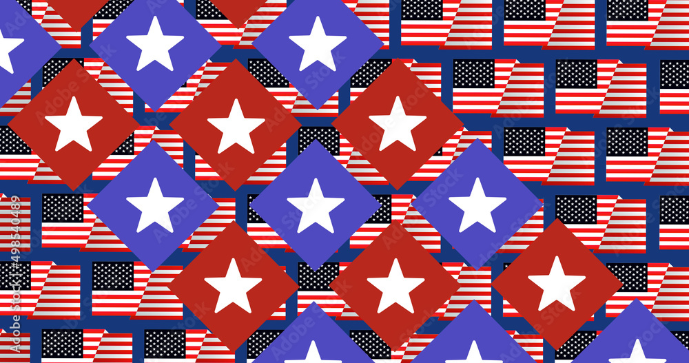 Fototapeta premium Image of stars and squares over american flags