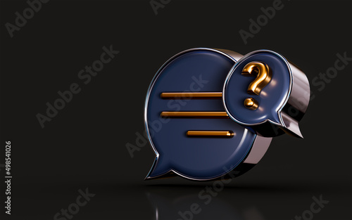3d render gold and metallic message question mark icon on dark background concept for asking chat